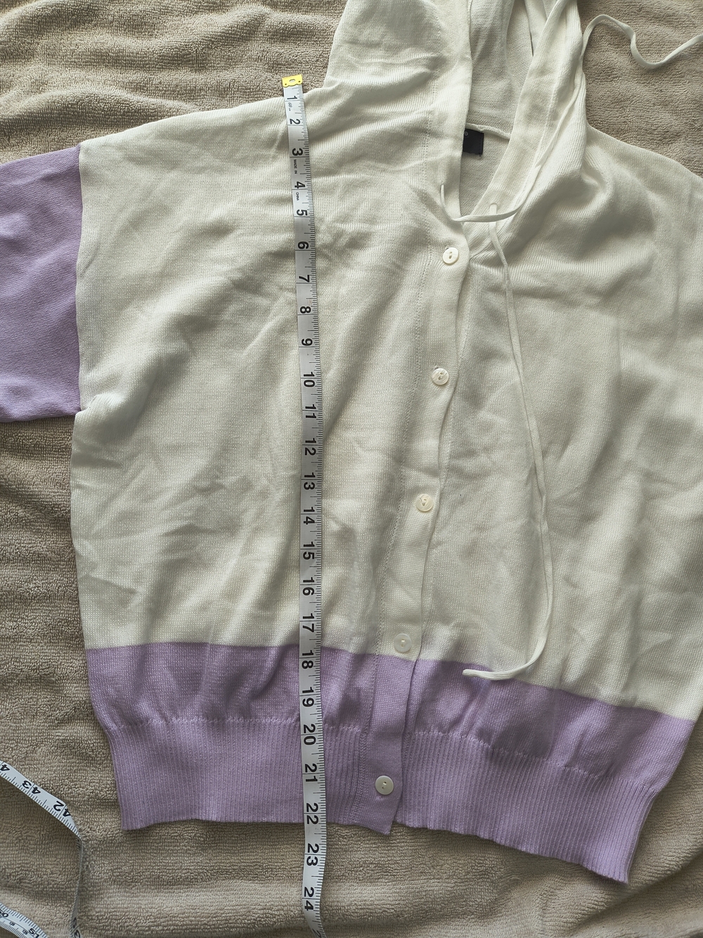 Makeover Essentials Hooded Button-Front Cardigan in Cream & Lavender - Picture 2 of 9